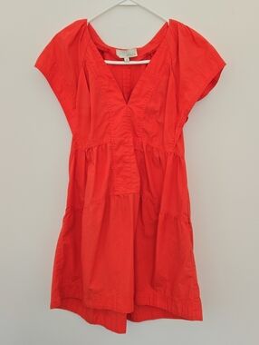 Pinch Bright Red V-Neck Tiered Mini Dress Pockets Preppy Boho Chic MED